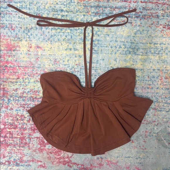 SHEIN Tops - SHEIN Brown Halter Peplum Crop Top